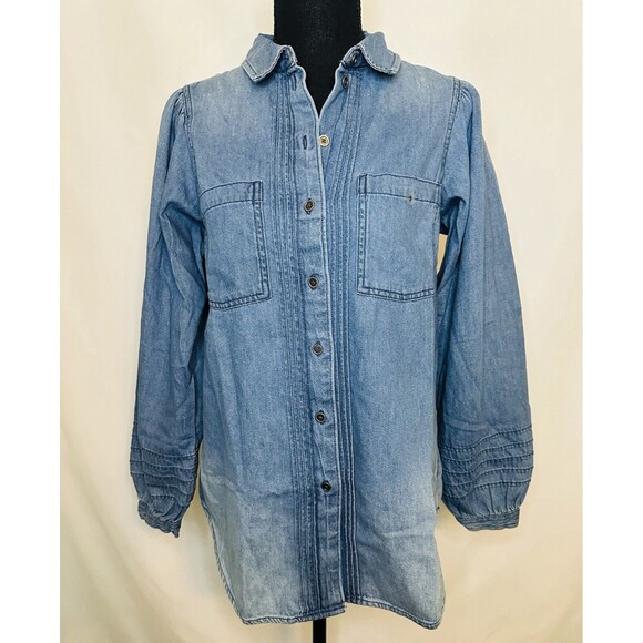 AMERICAN EAGLE Ombre Denim Button Front Long Sleeve‎ Shirt SMALL NWT - Picture 1 of 10